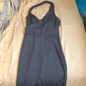 Gray form fitting halter dress